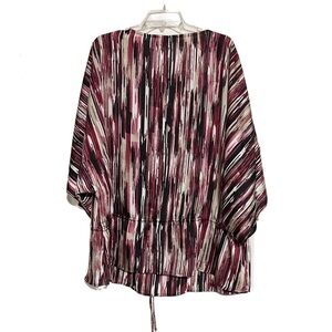 2/$30 Alfani Woman Plus Size Short Sleeve Ruffle Blouse Maroon Black Stripe 24W